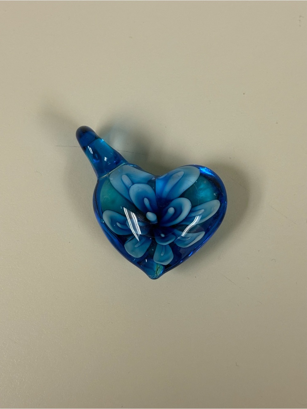 Blue Floral Heart Glass Art pendant
